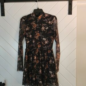 Altar'd State Orange Pleated Long Sleeve Dress Wedding Guest